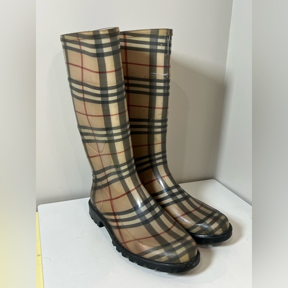 Genuine Authentic Burberry Women's Novacheck EU 39 Us 9 Rain Boots Made in Italy - Picture 1 of 13